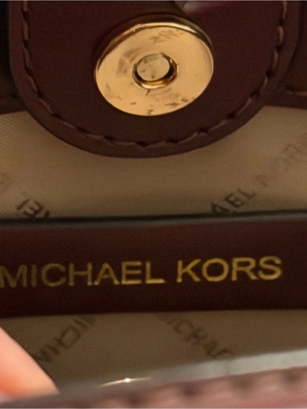 Michael Kors Burgundy Leather Mini Tote with Gold MK Charm